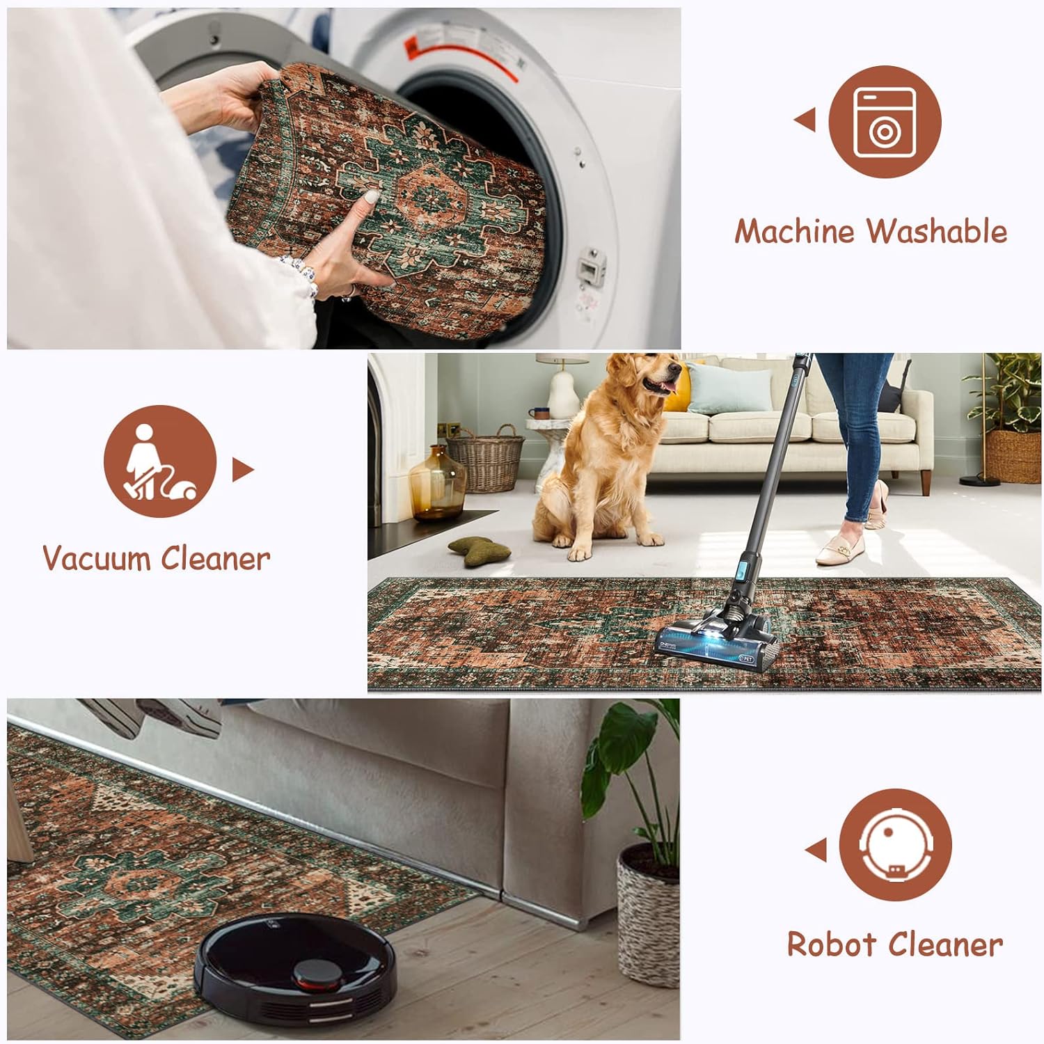 Moynesa Alfombra ultrafina lavable vintage de 3 x 5 pies, estilo bohemio,...