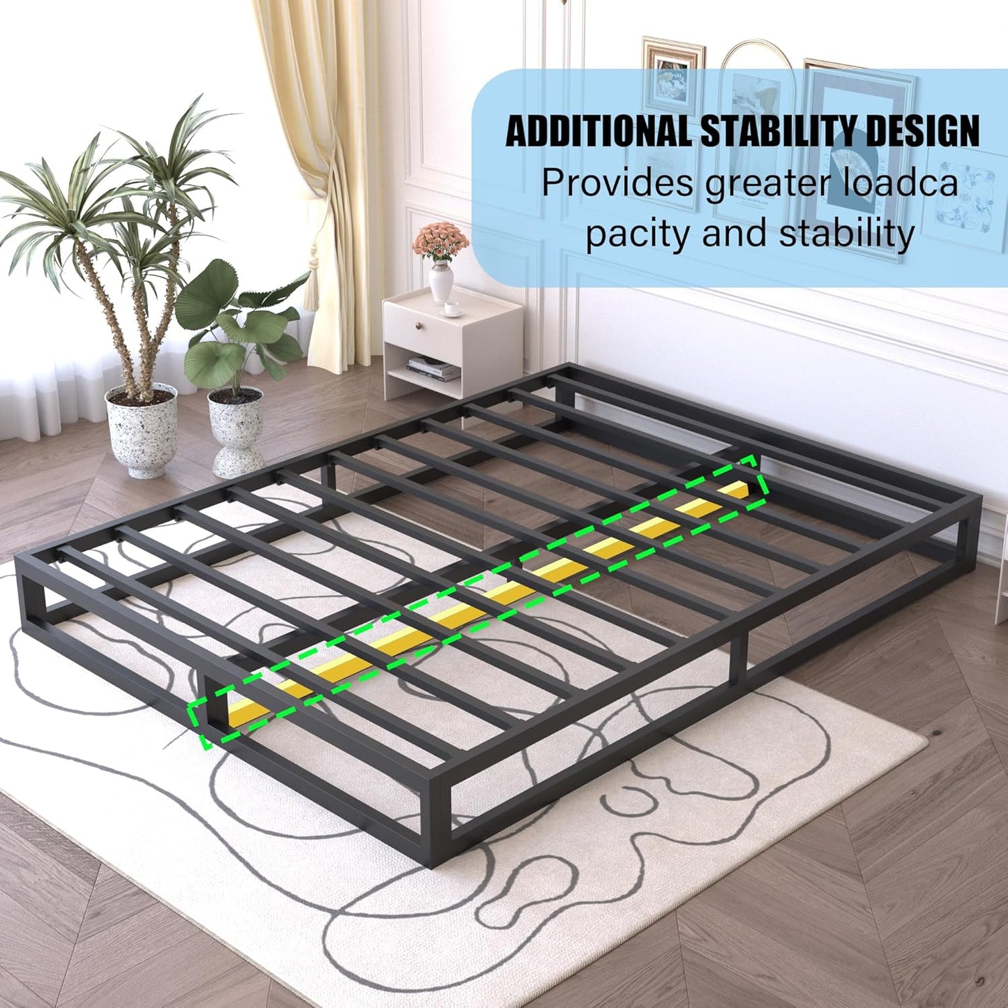 Base de cama King de 6 pulgadas con soporte de listones de acero, plataforma de