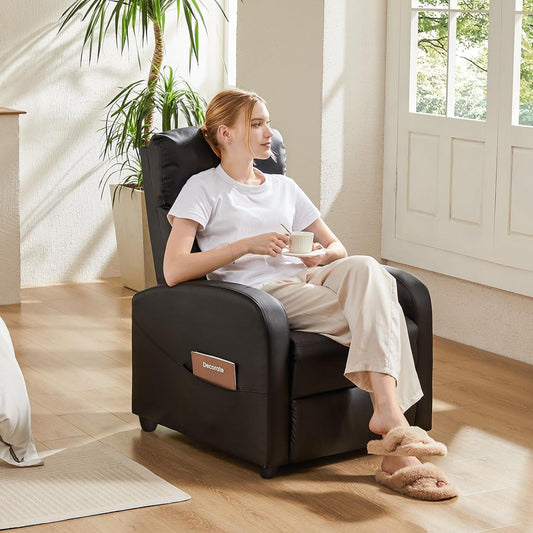 Sweetcrispy Silla reclinable para adultos, asiento reclinable pequeño de piel...