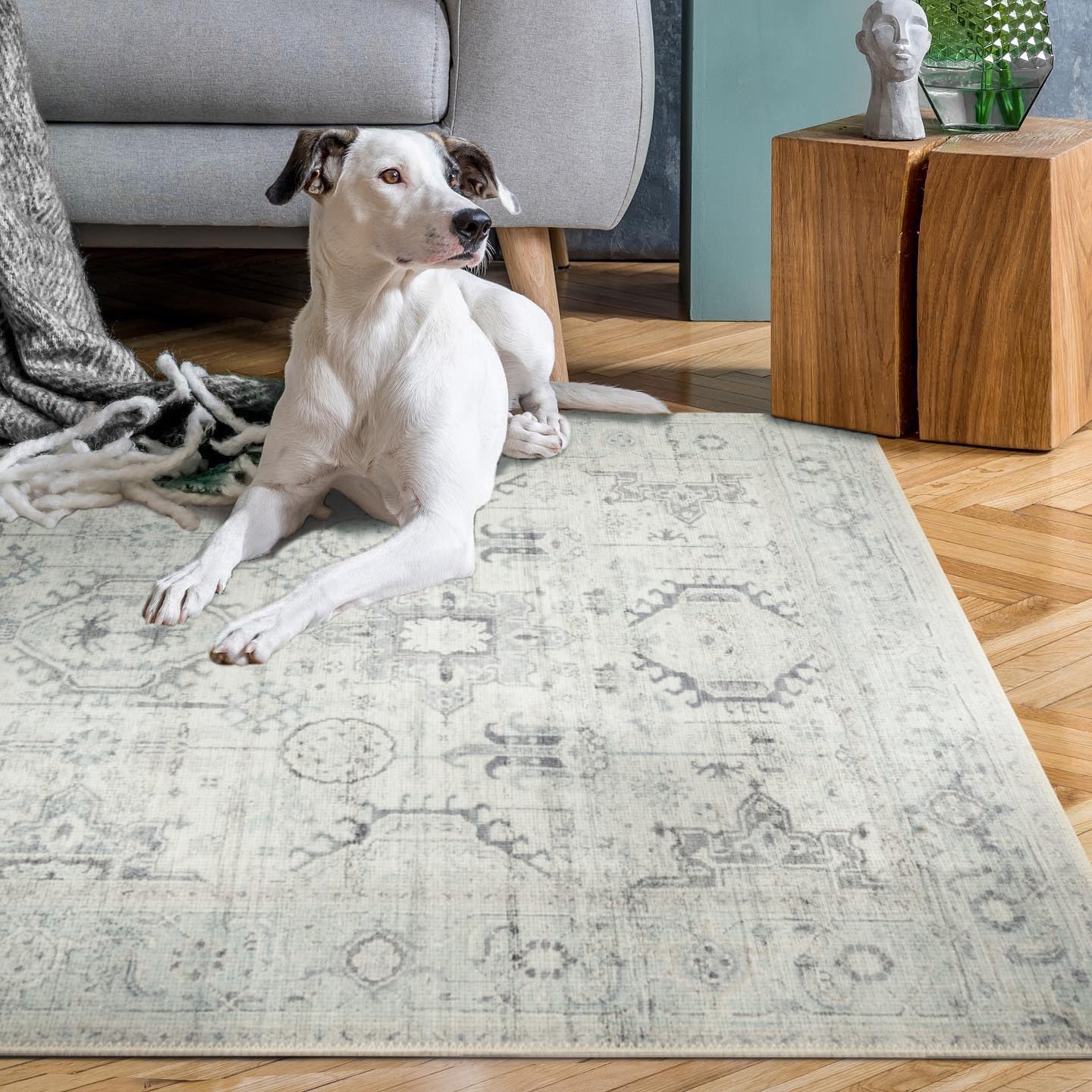 GLN Rugs Alfombra lavable a máquina, estética vintage bohemia envejecida, parte...