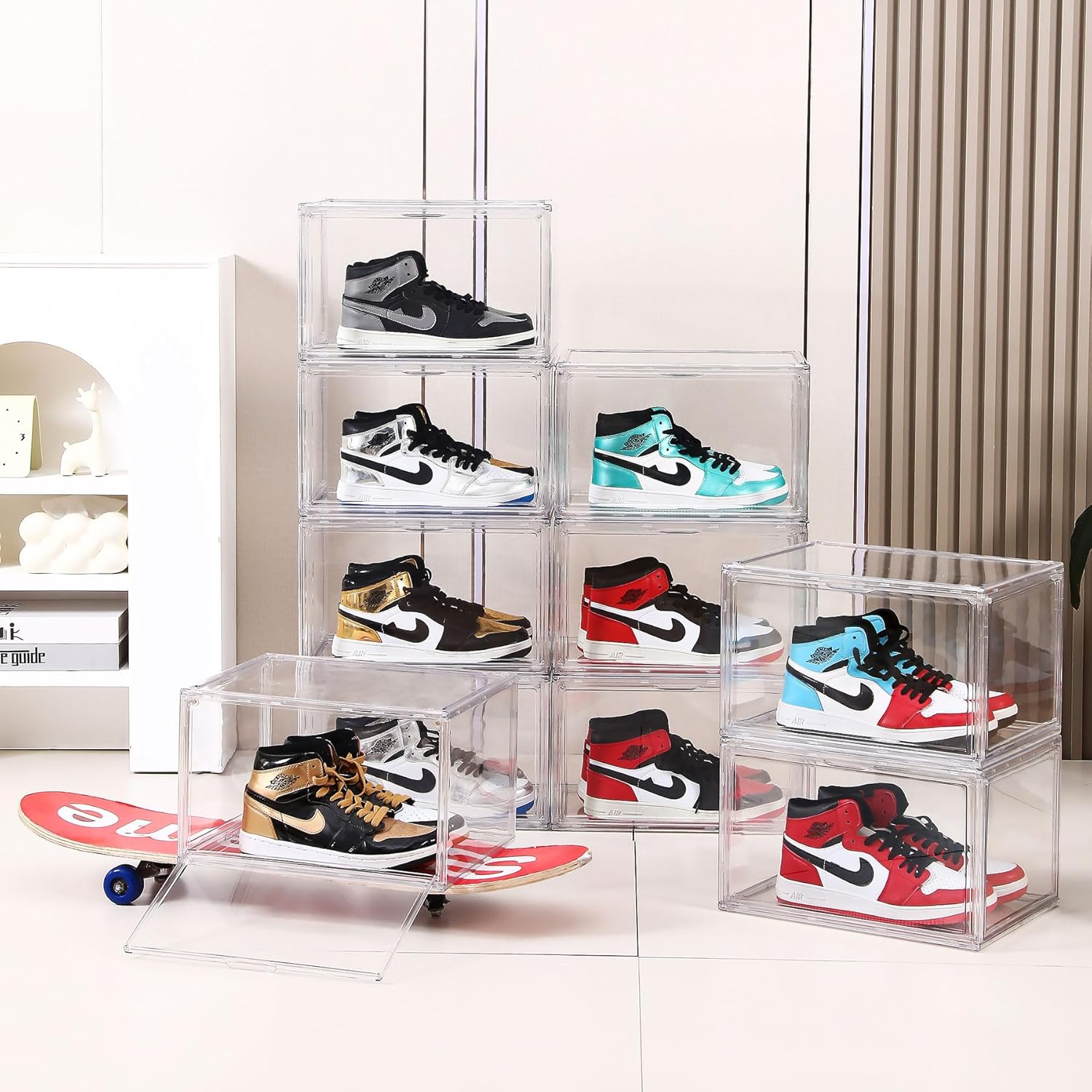 Paquete de 12 cajas de zapatos, caja de zapatos de acrílico transparente con