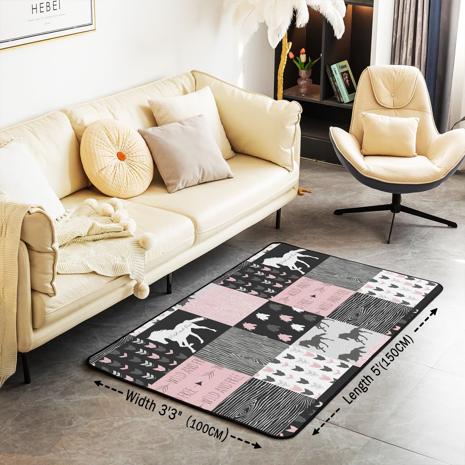 Alfombra de unicornio para niñas, de 3 x 5 pies, antideslizante, con diseño de...
