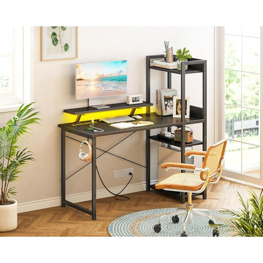 Escritorio Reversible Para Juegos Con Puerto De Carga USB Y Luces LED,ODK,Negro