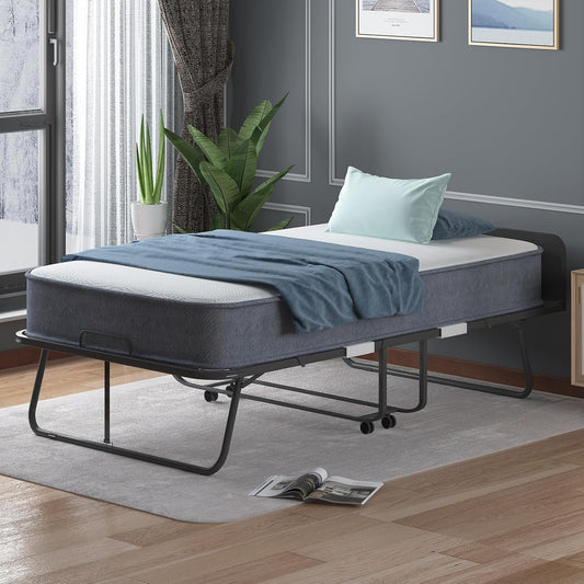 Cama plegable con colchón para adultos, cama plegable de tamaño individual con