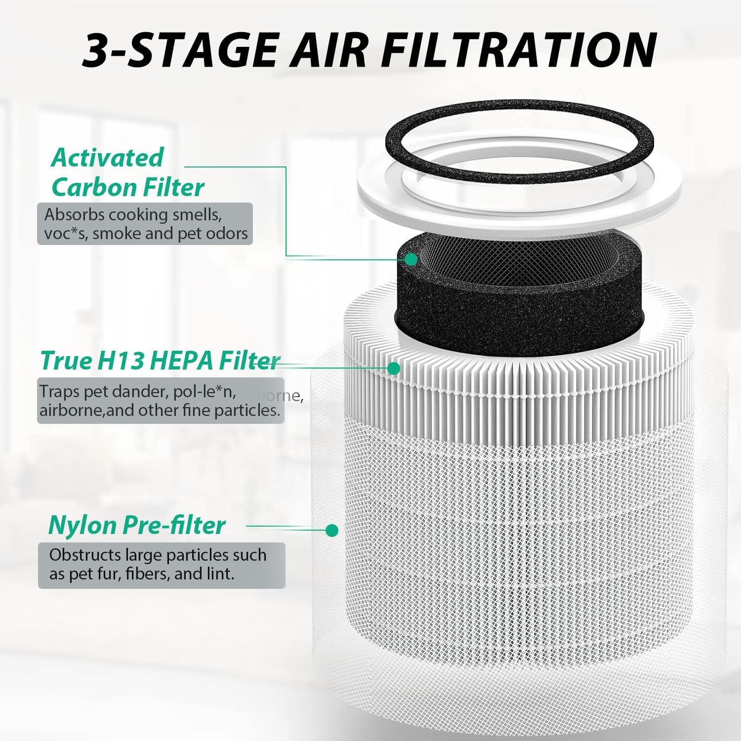 Filtro de repuesto para purificador de aire Core 300 compatible con LEVOIT Core...