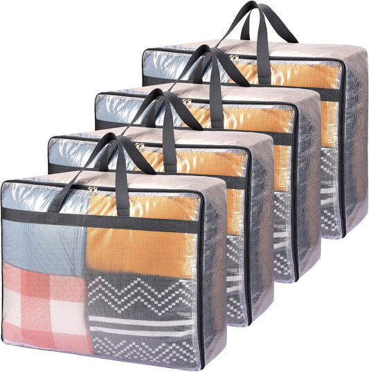 Fixwal Paquete de 4 bolsas de almacenamiento para mantas, 75 l, bolsas de...