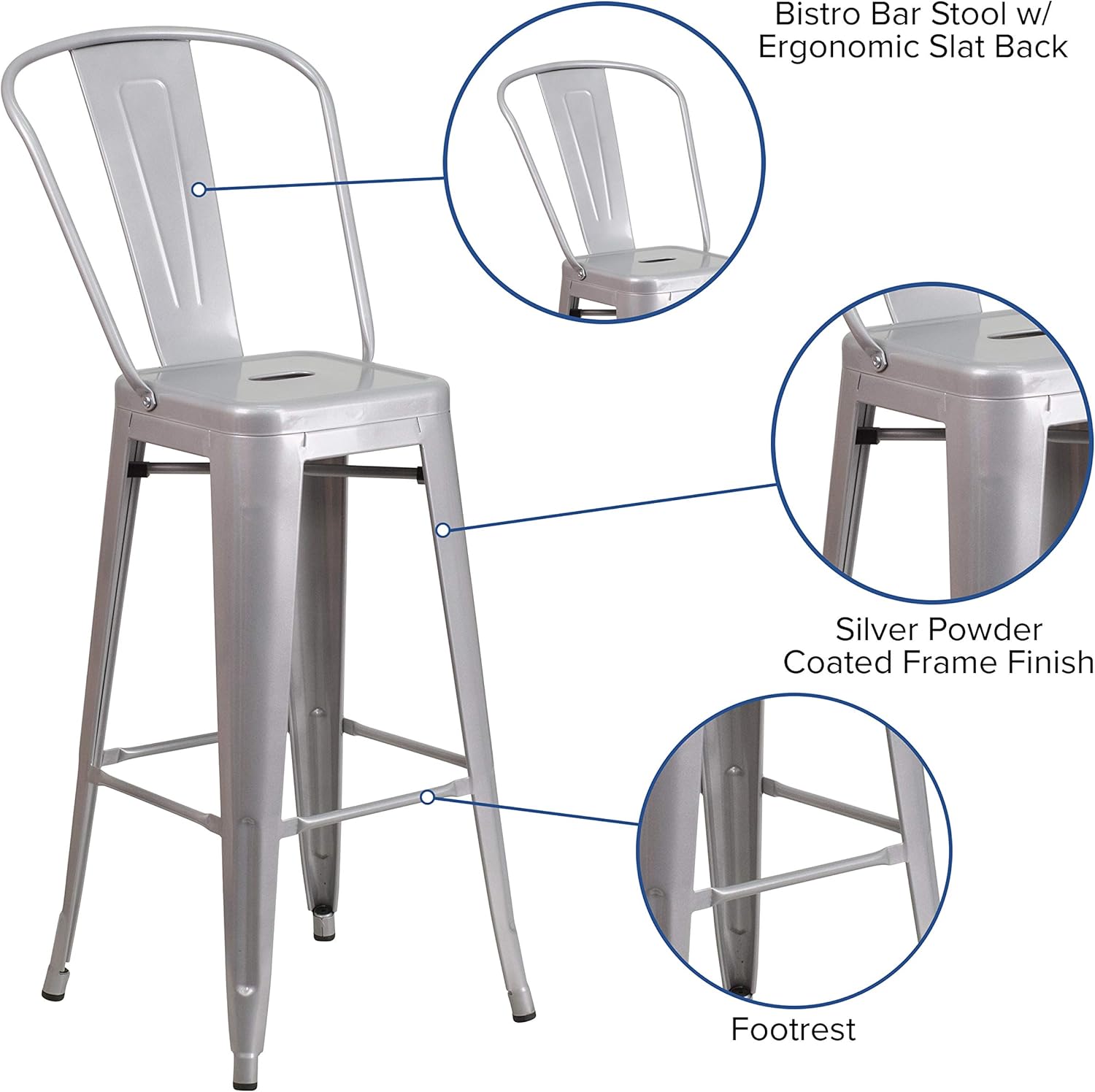 Taburete Flash Furniture de bar, hecho de metal para interior y exterior,...
