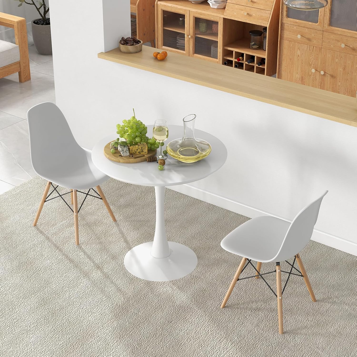 Giantex Mesa de comedor redonda blanca, mesa de cocina moderna de tulipanes de...