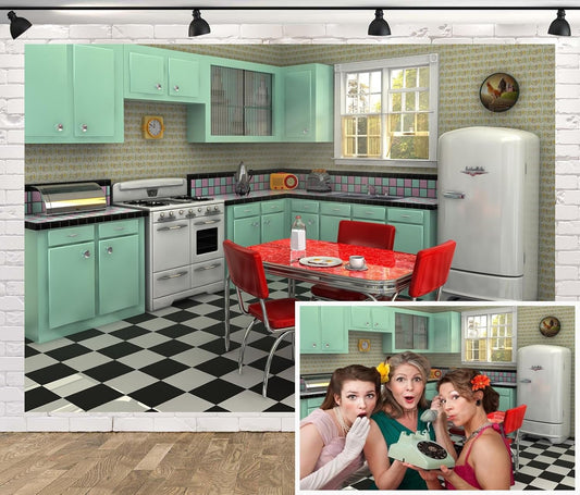 Telón de fondo retro de tela de 7 x 5 pies para fotografía interior, cocina,...