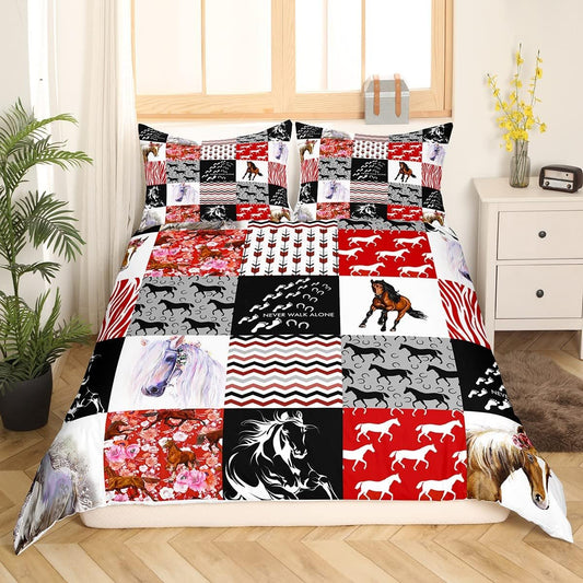 Juego de ropa de cama de caballo para niñas, funda de edredón de animales de...