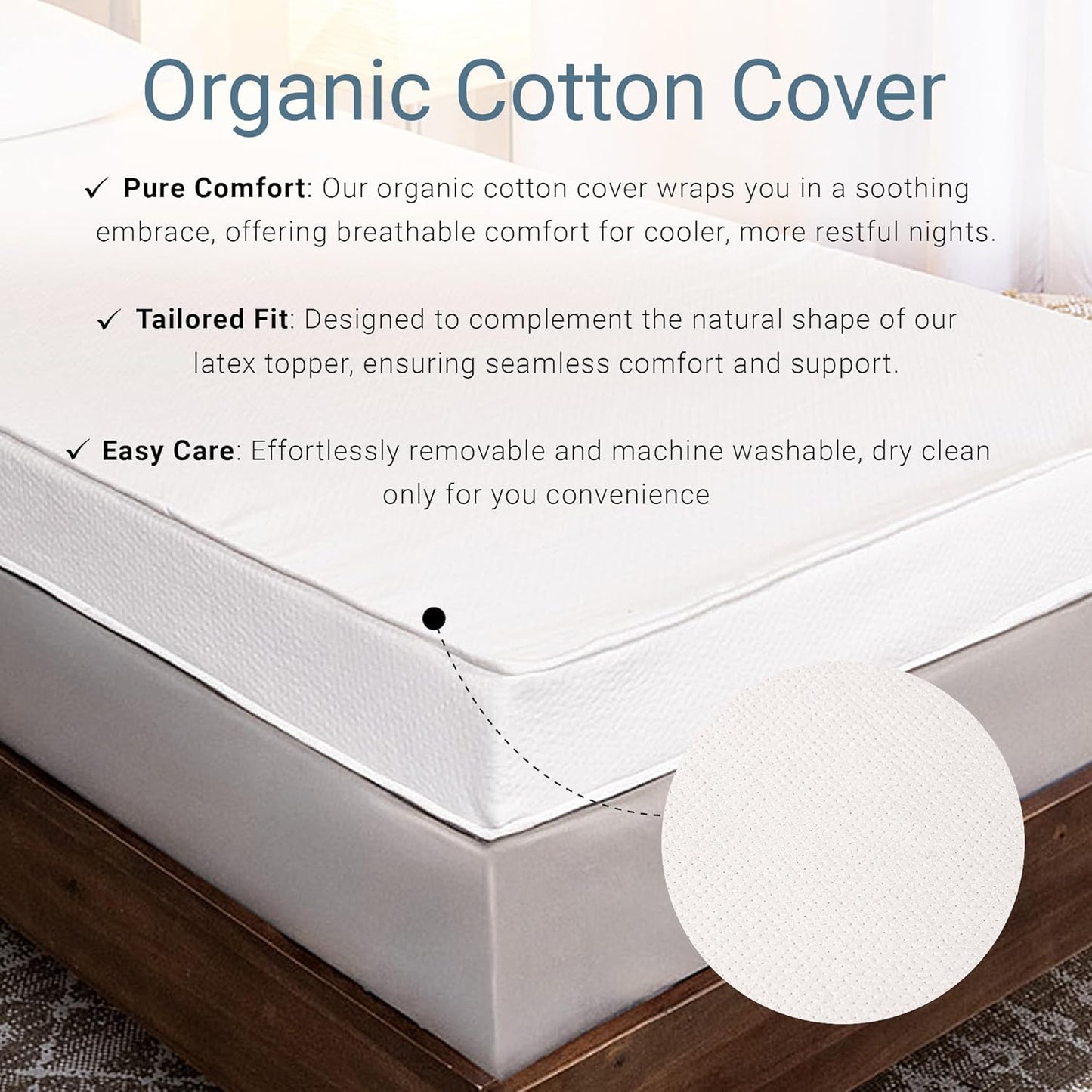 Cubrecolchón de látex orgánico tamaño King con funda, cubrecolchón de látex con