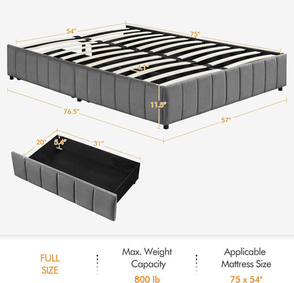 Yaheetech Base de cama tapizada con 4 cajones de almacenamiento, gran espacio...