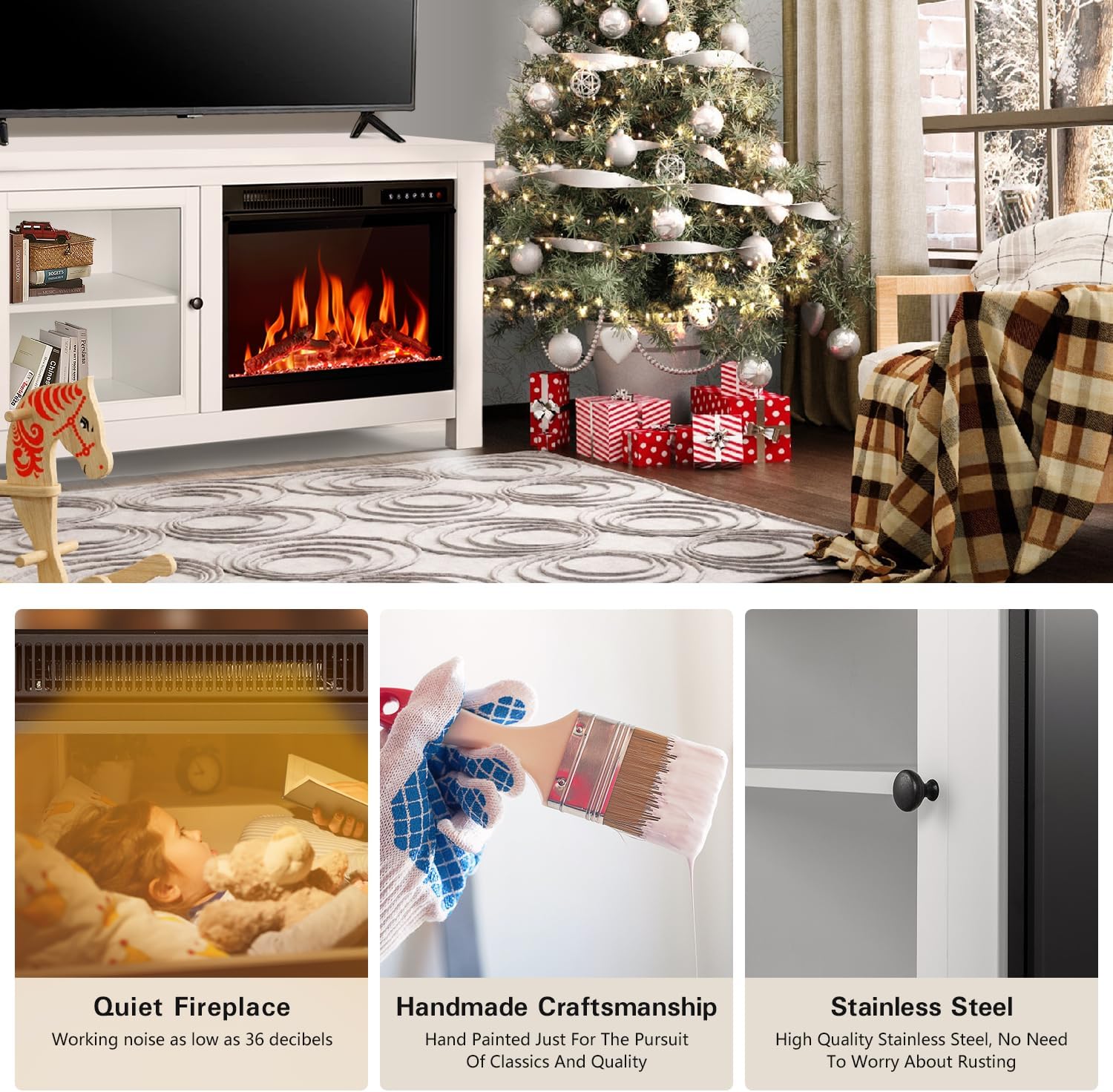 R.W.FLAME Soporte de TV con chimenea para TV de 50 pulgadas, moderno centro de...