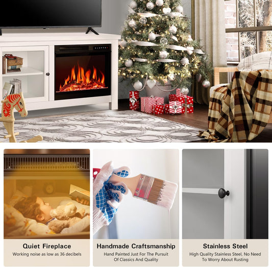 R.W.FLAME Soporte de TV con chimenea para TV de 50 pulgadas, moderno centro de...
