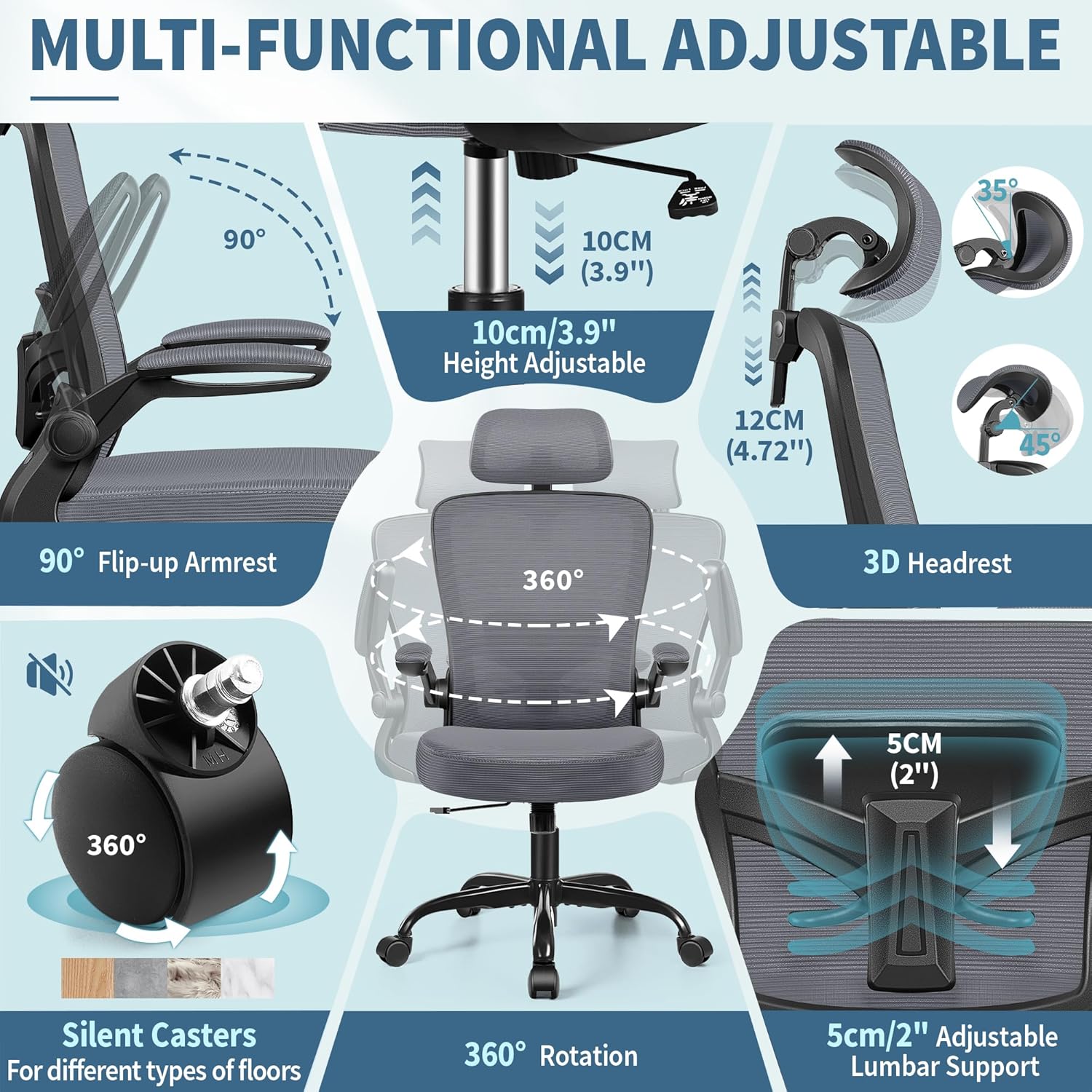 FelixKing Silla de oficina ergonómica, silla de escritorio con reposacabezas y...