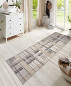 DECOMALL NELE - Alfombra de pasillo lavable, moderna, a cuadros,...