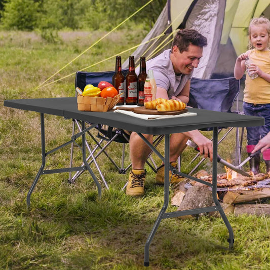 Mesa plegable de plástico resistente de 6 pies con asa de transporte para