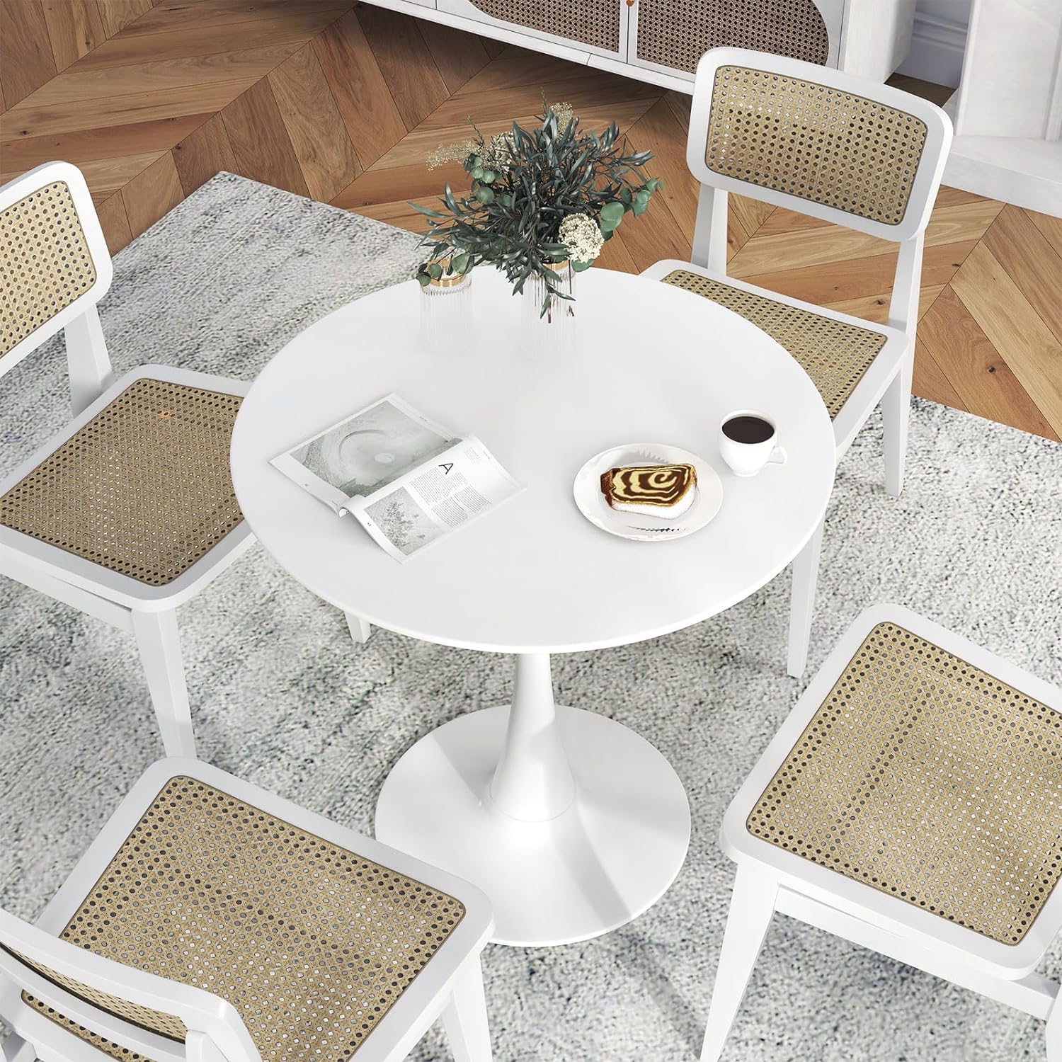 Mesa de comedor redonda blanca, mesa de cocina moderna de tulipanes de 32