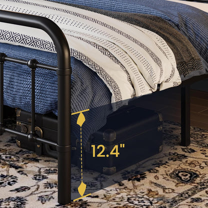 Base de cama de metal tamaño Queen con cabecera curvada de hierro forjado,