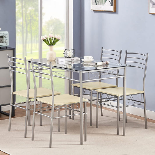 VECELO Mesa y sillas de comedor de cocina, 4, juegos de comedor de 5 piezas,...