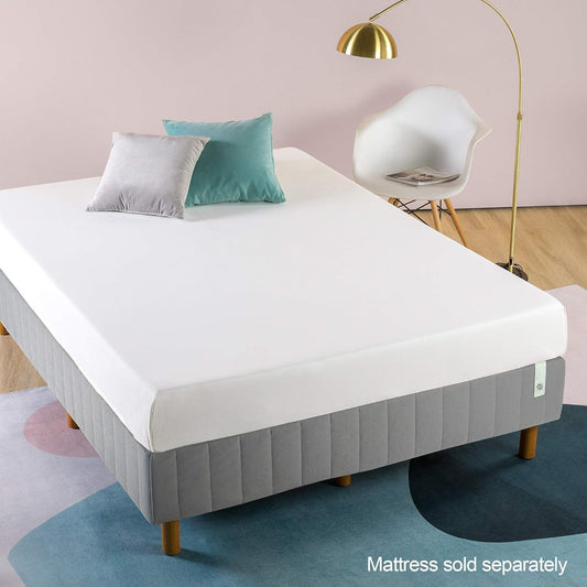 Colchón Justina con somier tipo plataforma y patas, Acero Tela Madera, Gris