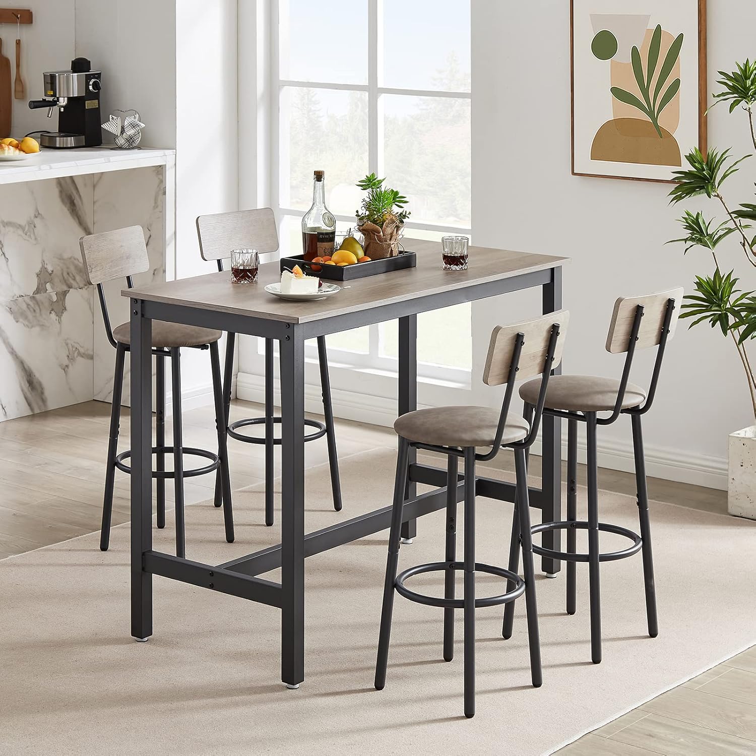 KIVENJAJA Juego de mesa y sillas de bar para 4, mesa rectangular de 5 piezas y...