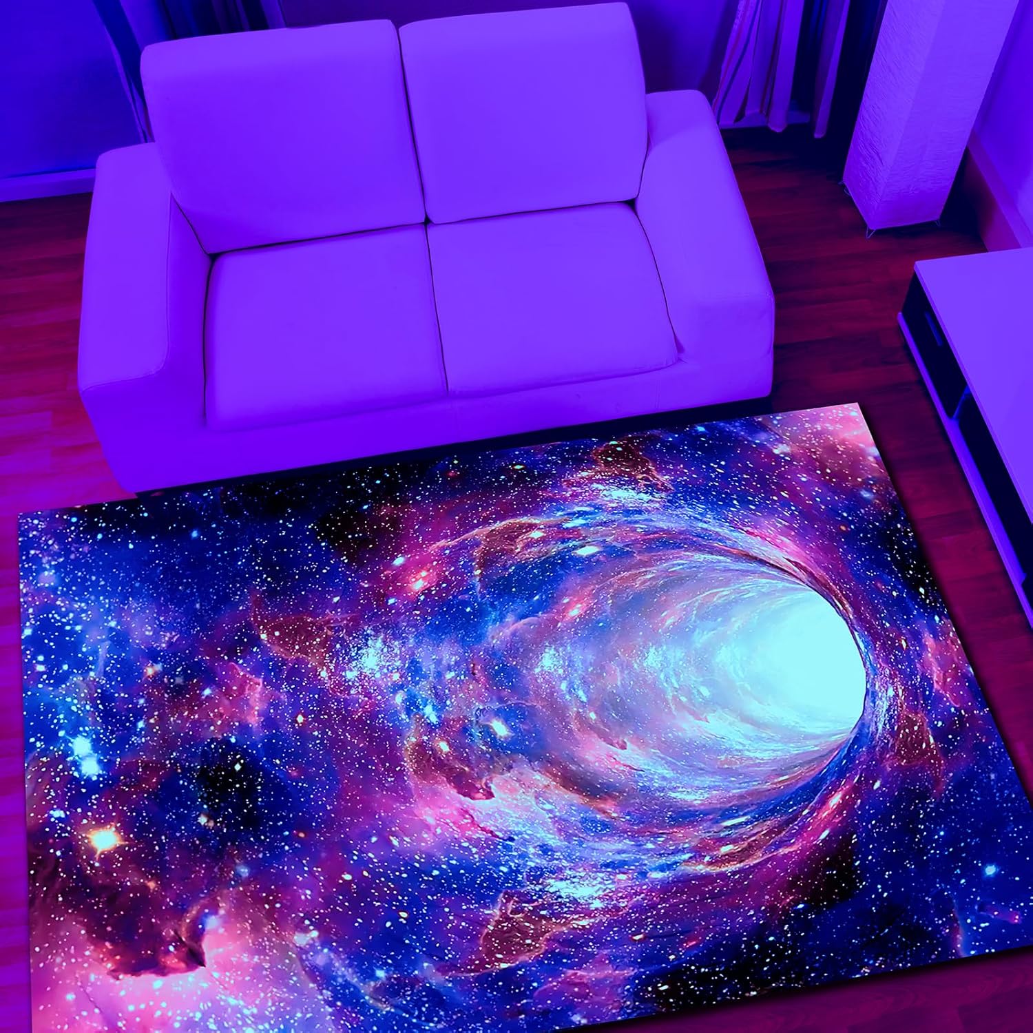 Alfombra de área Galaxy con luz negra, alfombra espacial 3D reactiva a los...