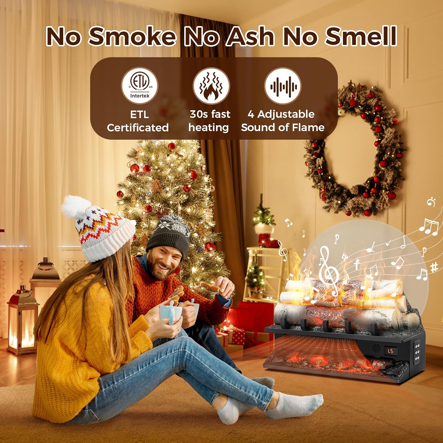 Joy Pebble Calentador eléctrico de leña para chimenea de 750 W1500 W, juego de...