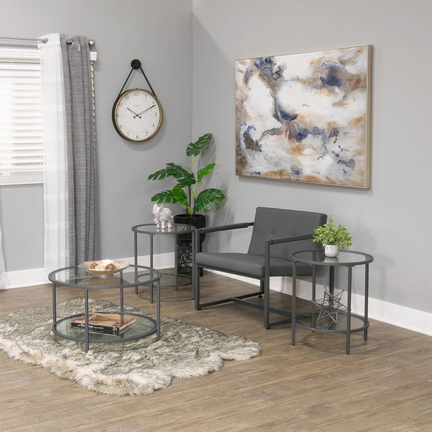 SD STUDIO DESIGNS Camber Elite Mesa de centro redonda de metal y vidrio, 28...
