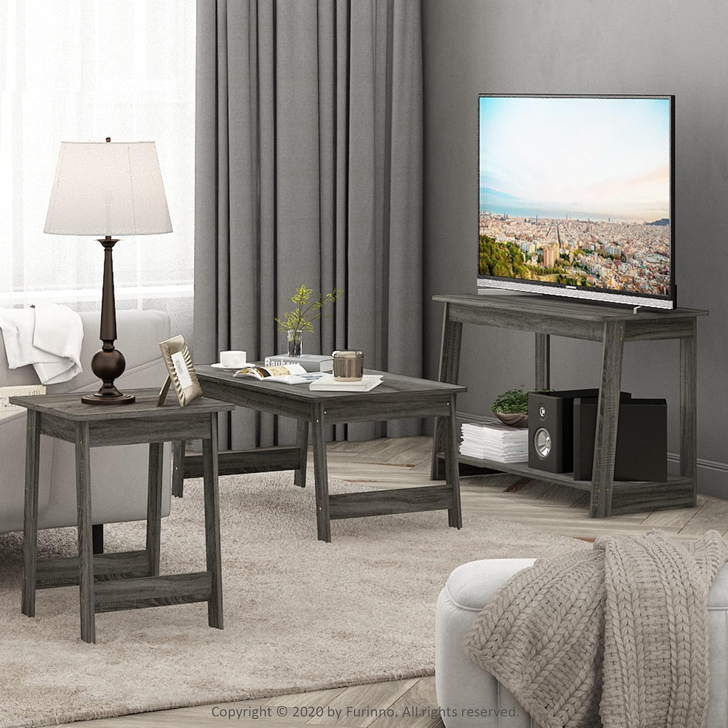 Furinno Beginning - Soporte para TV, color gris roble francés, 15.59 x 35.04 x...