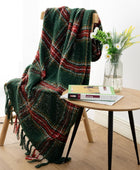 LALIFIT Manta a cuadros con flecos, color verde y rojo, para decoración del...