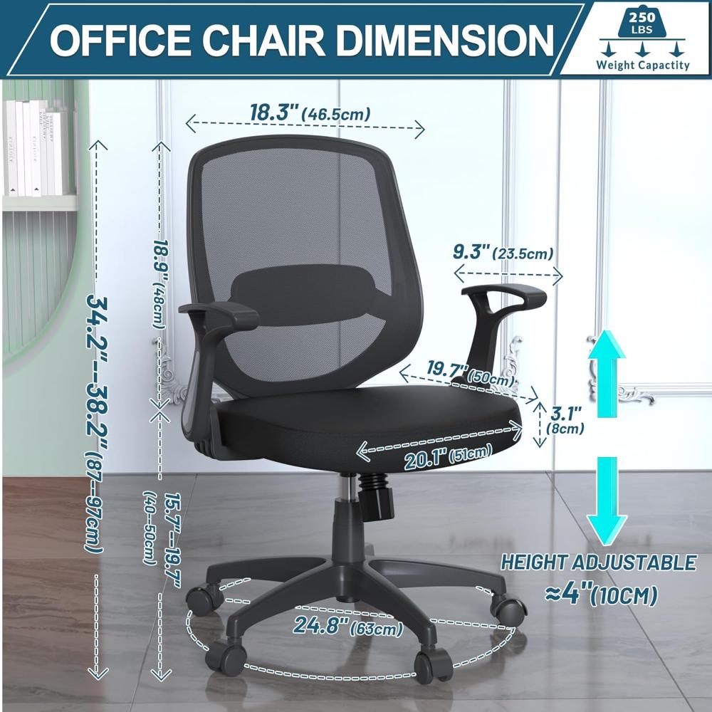 Silla De Escritorio Ergonómica, Ajustable En Altura Con Ruedas Flexibles, KIZECK, Negro