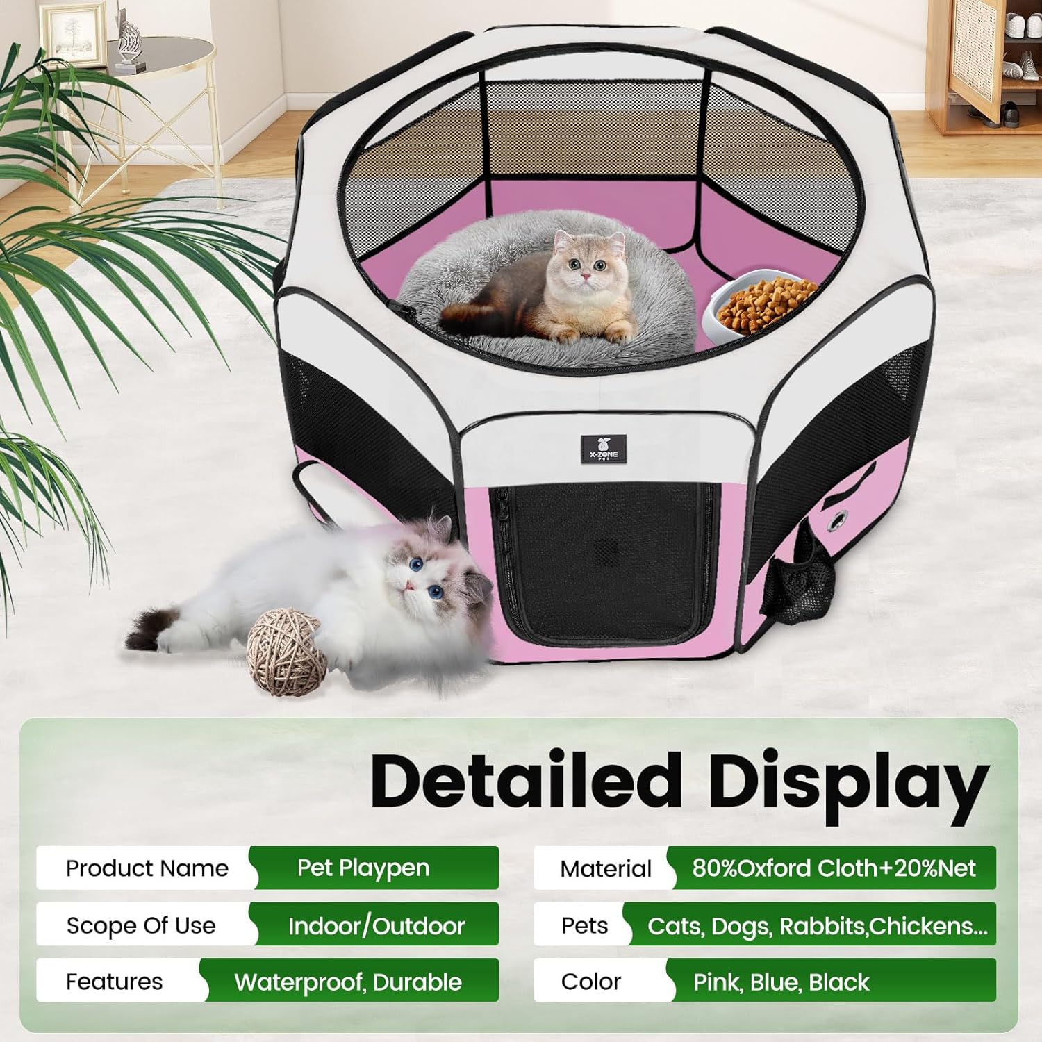 X-ZONE PET jaula plegable portátil para mascotas, perros, gatos, corralito, de...