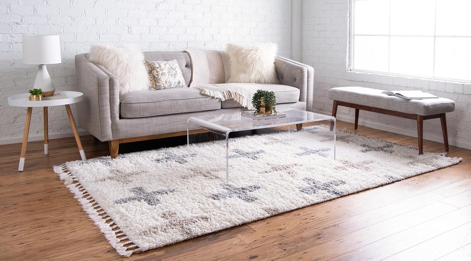 Rugs.com Athena Shag Collection Alfombra  8 x 10 pies, alfombra de pelo marfil...