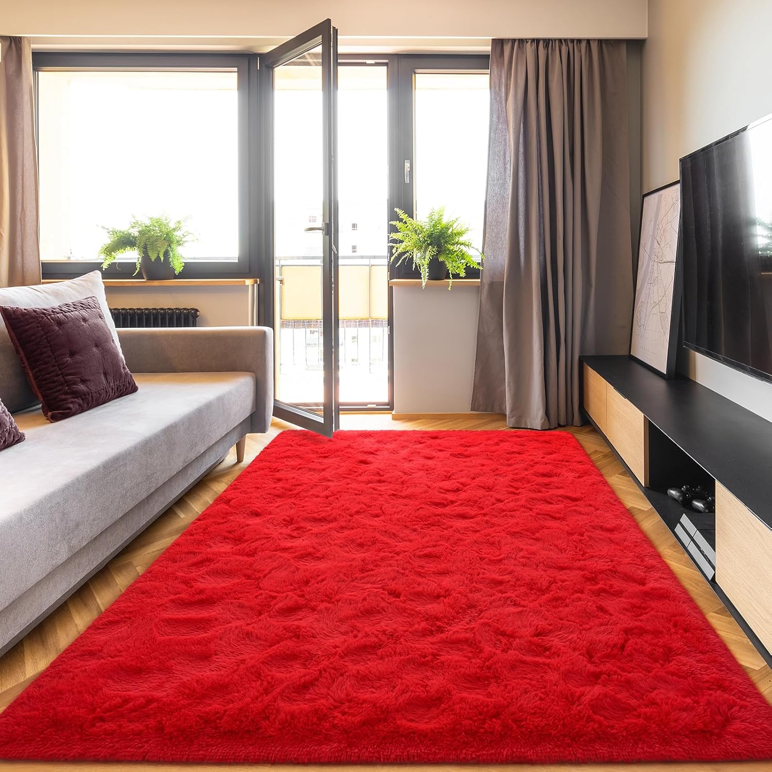 DETUM Alfombra roja para sala de estar, alfombra de 5 x 8 pies, alfombra roja...