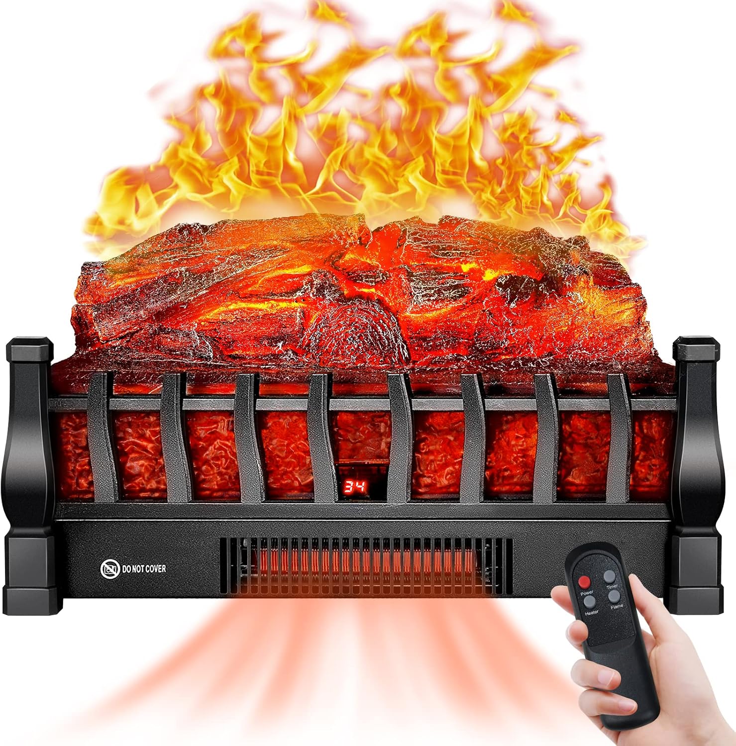 Calentador eléctrico para chimenea con control remoto infrarrojo, brillo de 5...