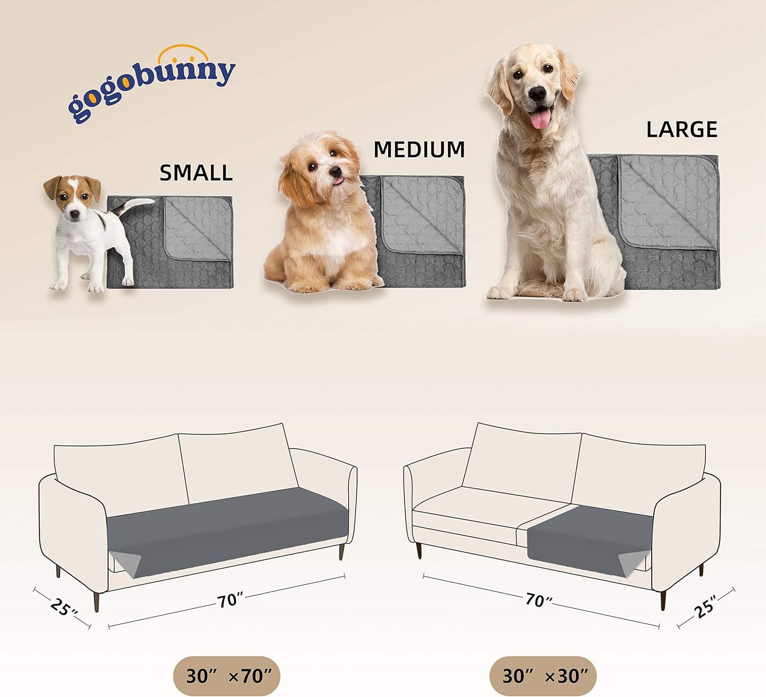 gogobunny Funda de cama 100% impermeable de doble cara para perro, manta para...