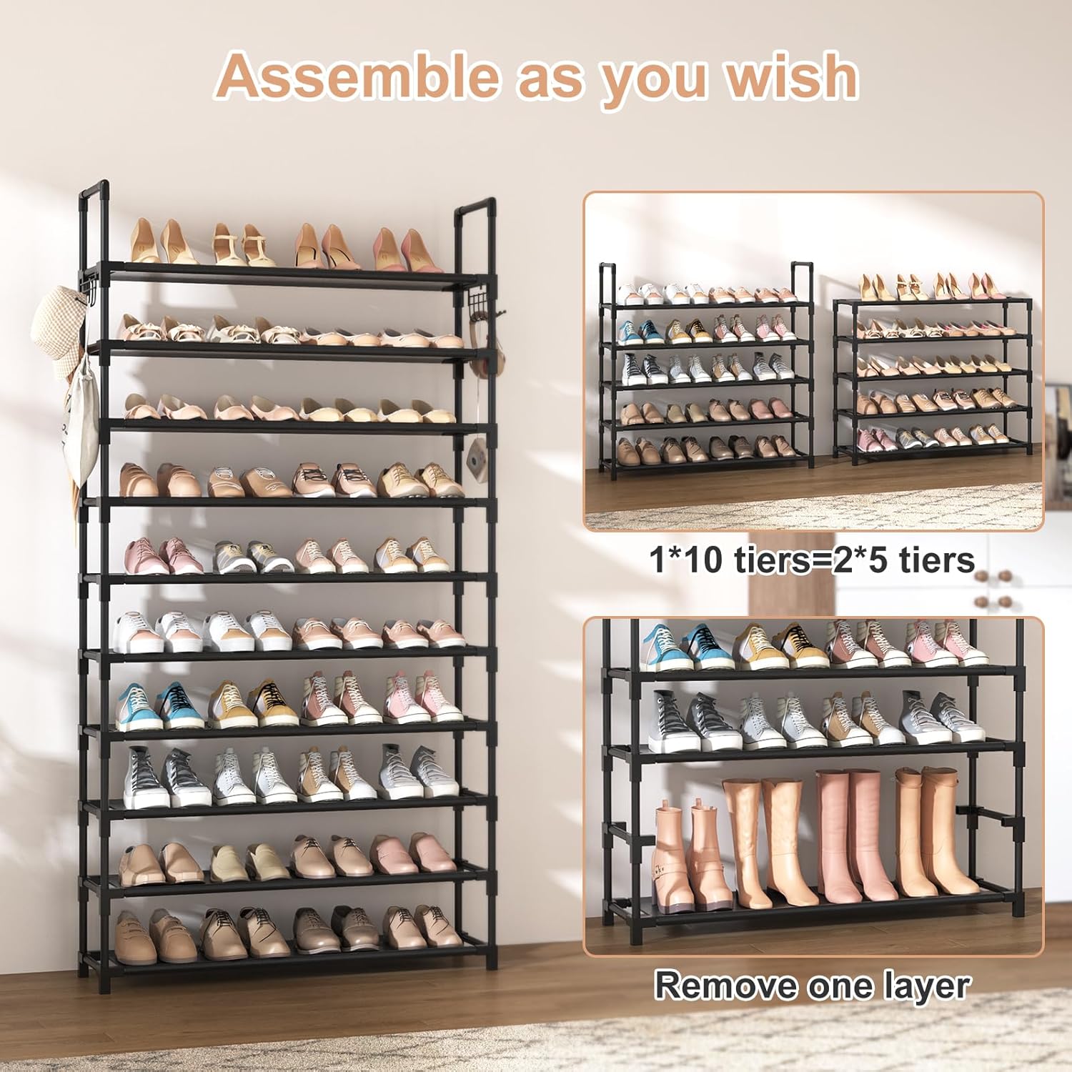 VTRIN Zapatero de 10 niveles alto, gran capacidad, 50 pares de organizador de...