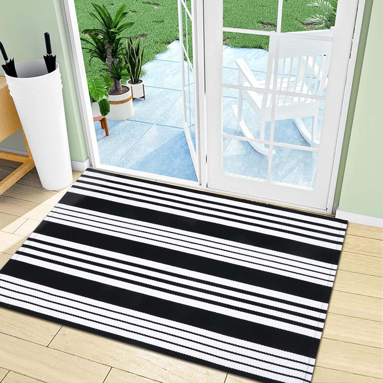 OJIA Tapetes para puerta delantera de 27.5 x 43 pulgadas, color blanco y negro,...