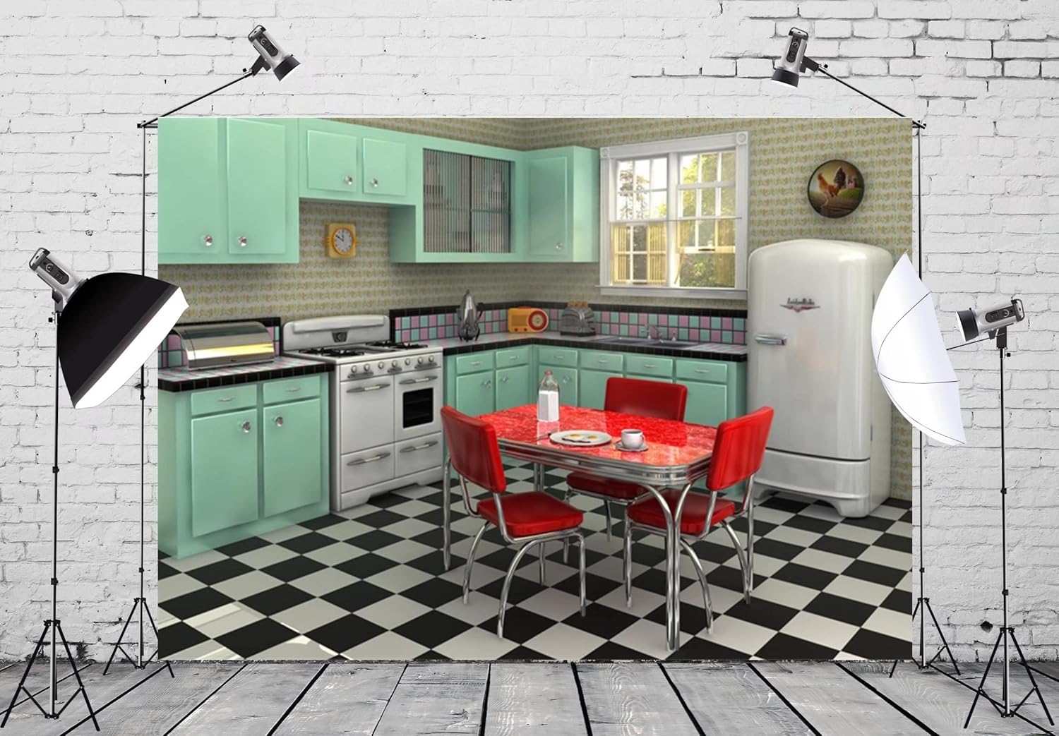 Telón de fondo retro de tela de 7 x 5 pies para fotografía interior, cocina,...