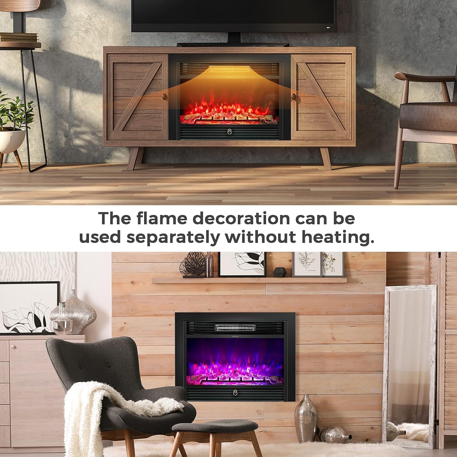 RELAX4LIFE Insertos de chimenea eléctrica de 28.5 pulgadas, calentador de...