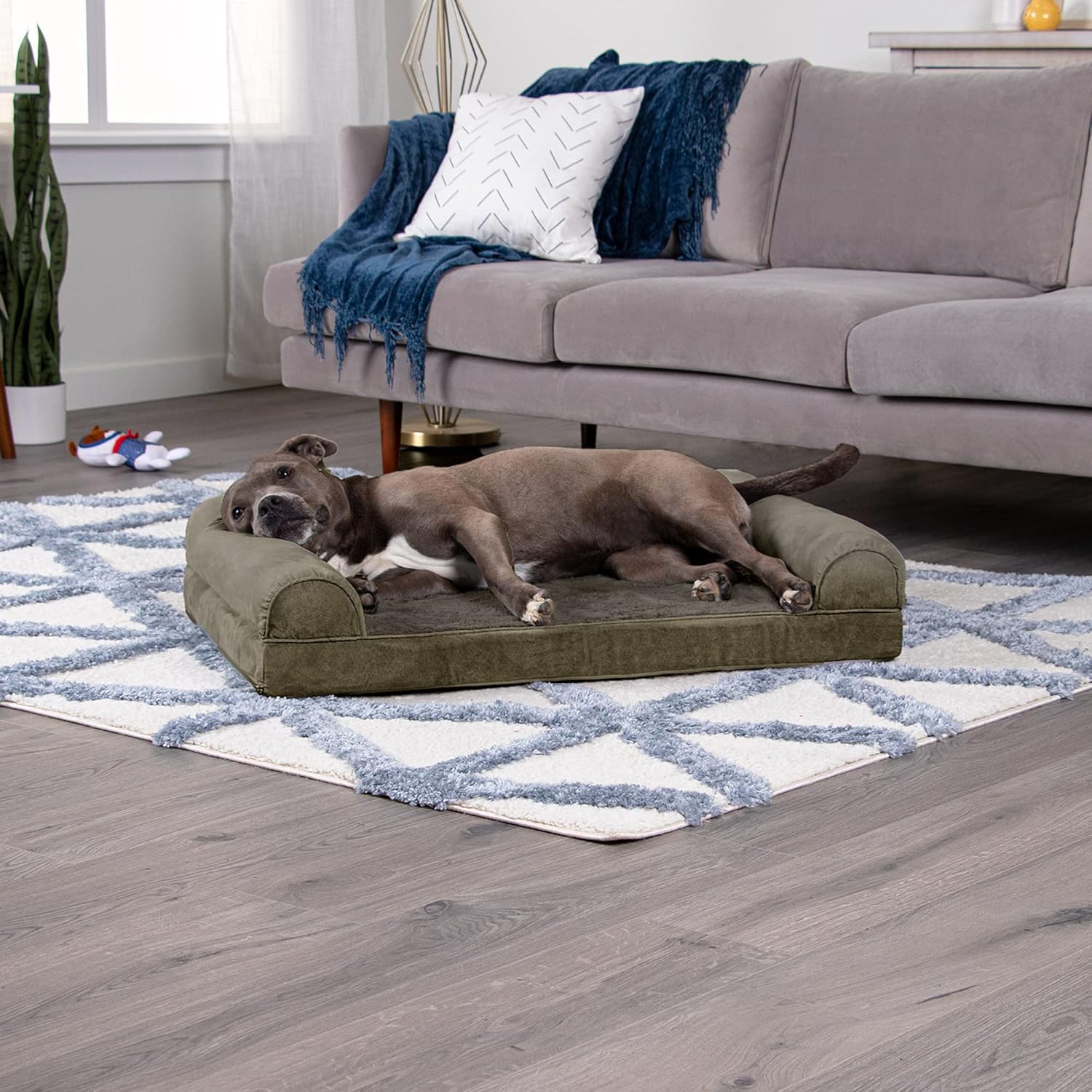 Cama ortopédica de espuma para perros, de pelo sintético y terciopelo, con