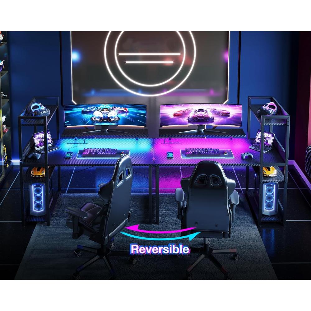 Escritorio Reversible Para Juegos Con Puerto De Carga USB Y Luces LED,ODK,Negro