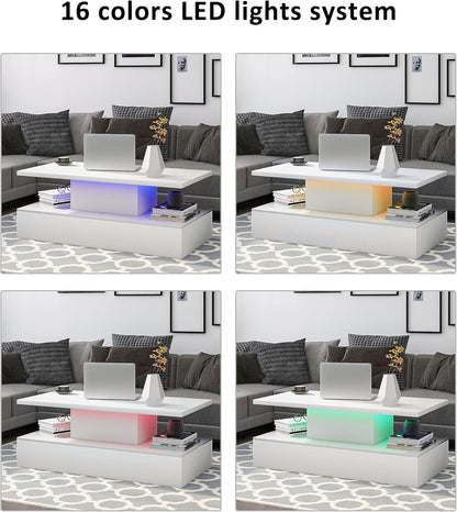 Mesa de centro blanca clara LED de 2 niveles, mesa de cóctel de diseño