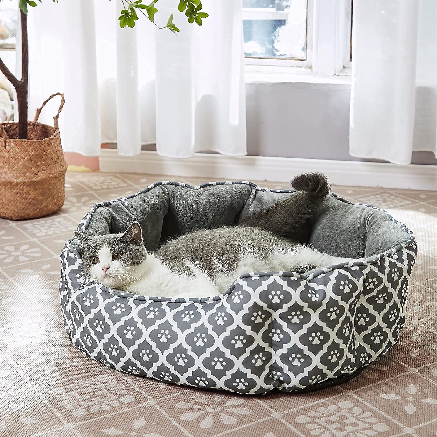 LUCKITTY Cama para gatos, terciopelo suave y cojín Oxford impermeable de dos...