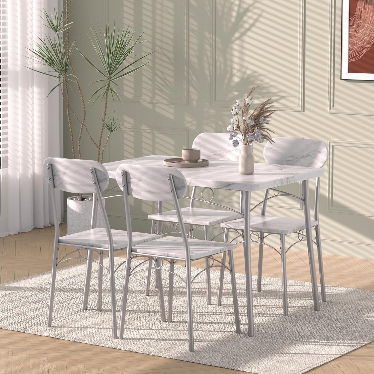 Juego de mesa de comedor de 5 piezas, comedor rectangular con 4 sillas para