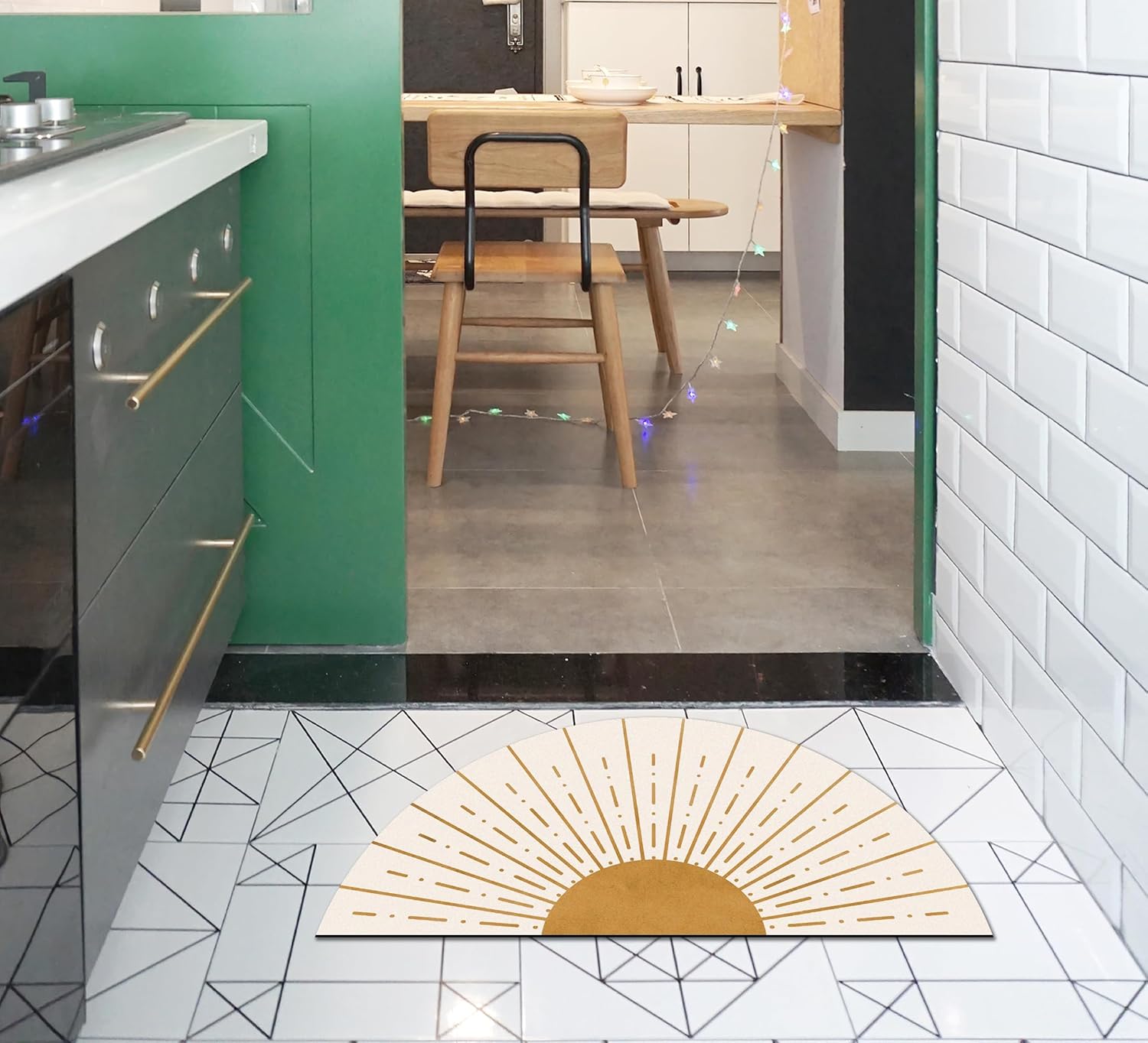 Mingnei Tapete de baño retro bohemio con forma de sol y amanecer y sol de...