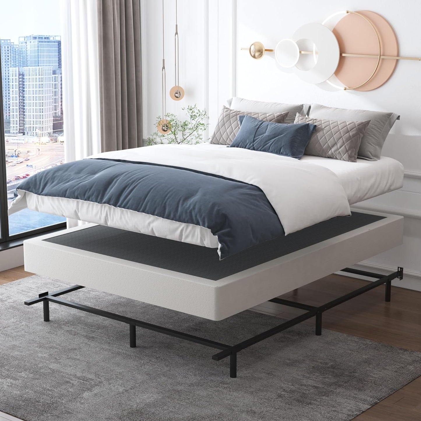Base de colchón Box Spring Queen de 4 pulgadas, resistente metal, solo con