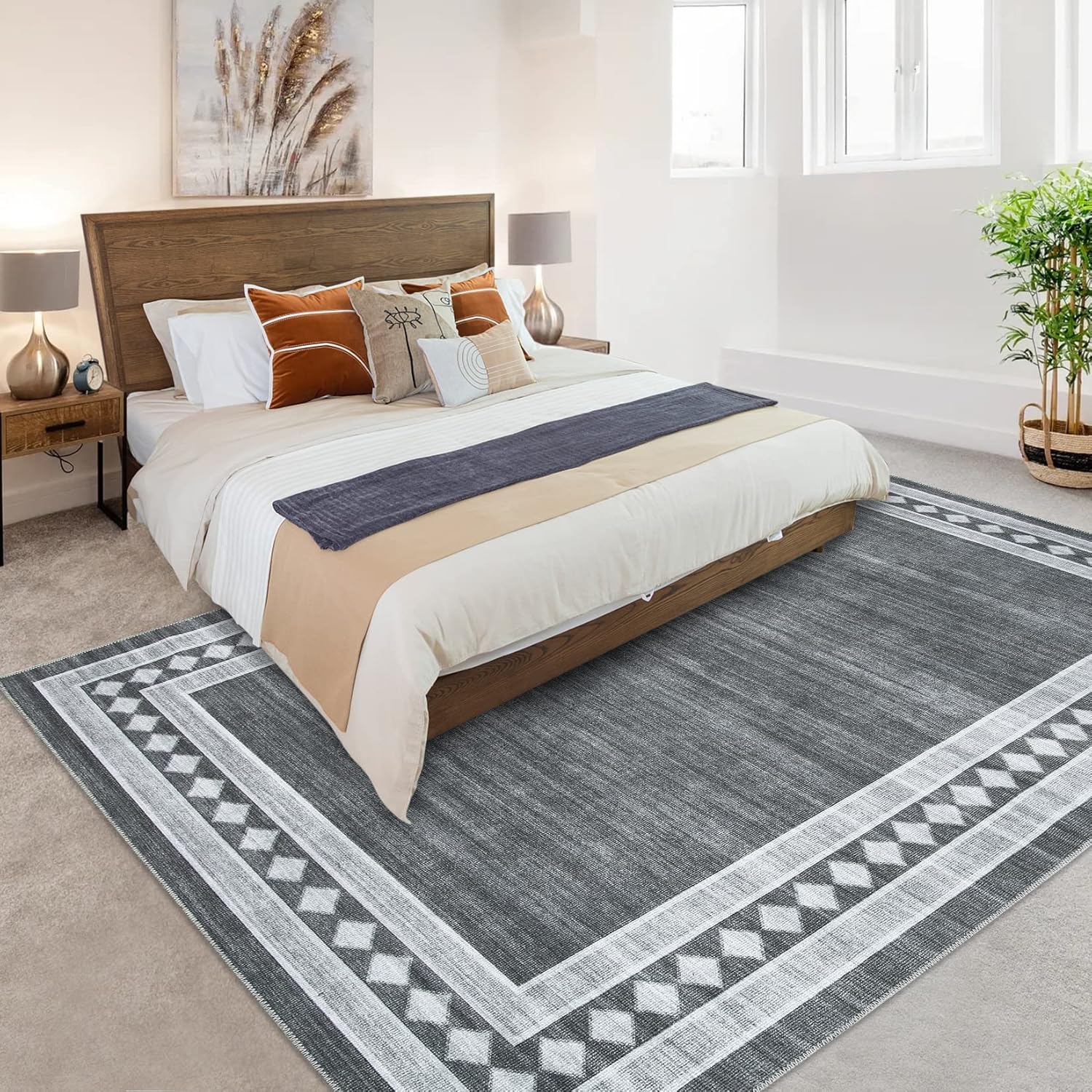 Alfombra de área lisa de 5 x 7 pies, lavable, moderna geométrica, perfecta para...