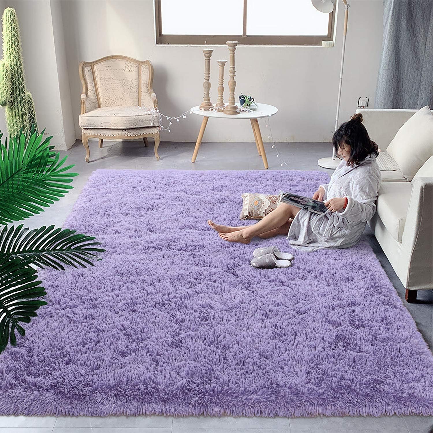 DweIke - Tapete de pelo largo y suave para sala, habitación, guardería...